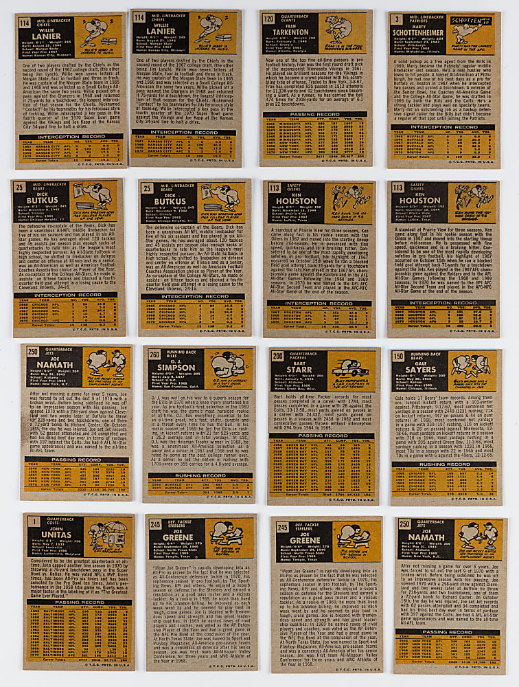1971 Topps Football Near Complete Set (253/263) Plus (5) Duplicates - Clean!