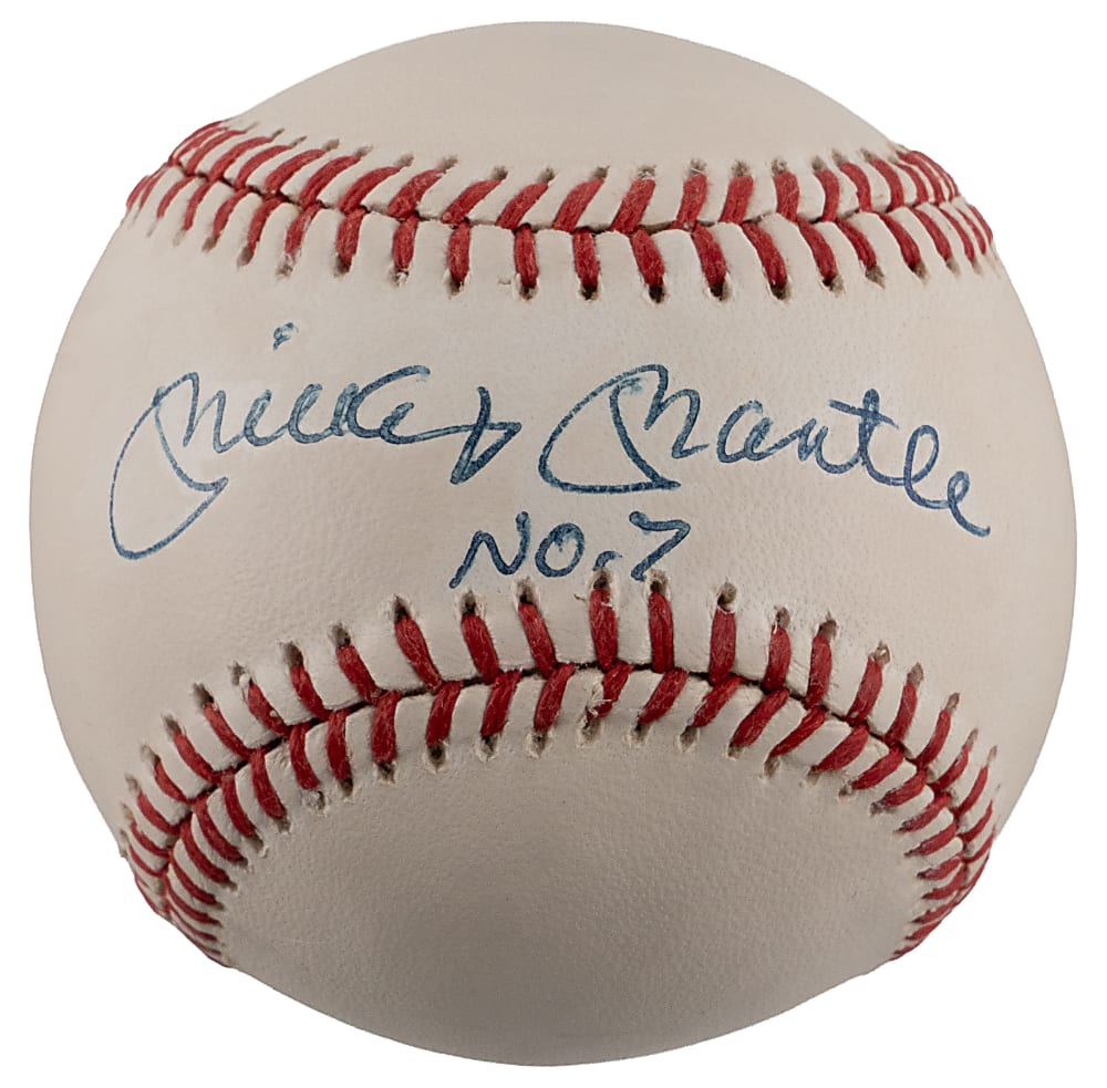 Mickey Mantle Single-Signed OAL/Brown Baseball with "No. 7" Inscription