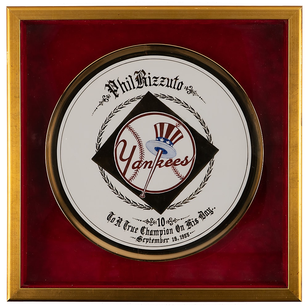 1955 Phil Rizzuto Day Presentation Plate in Neatly Framed Display