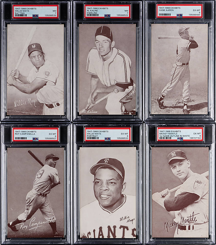 1947-1966 Exhibits Collection (75) Different with (12) PSA Graded Hall of Famers Including (2) Mays, Aaron & Mays