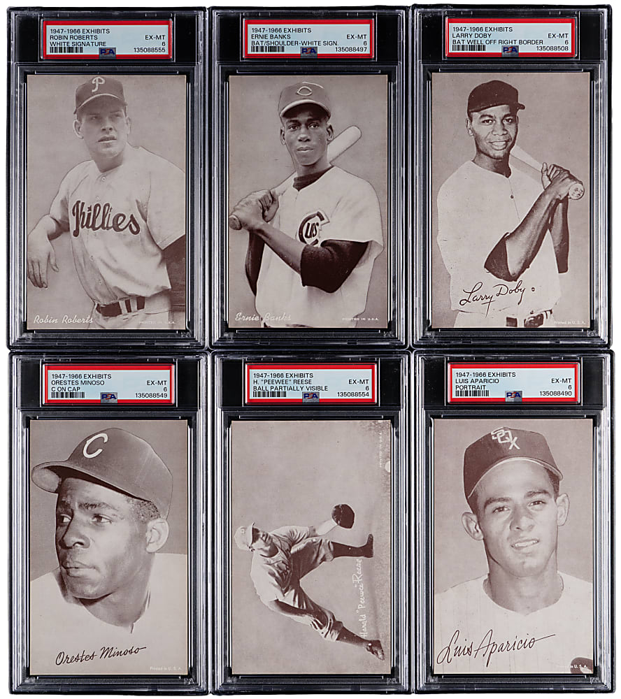 1947-1966 Exhibits Collection (75) Different with (12) PSA Graded Hall of Famers Including (2) Mays, Aaron & Mays