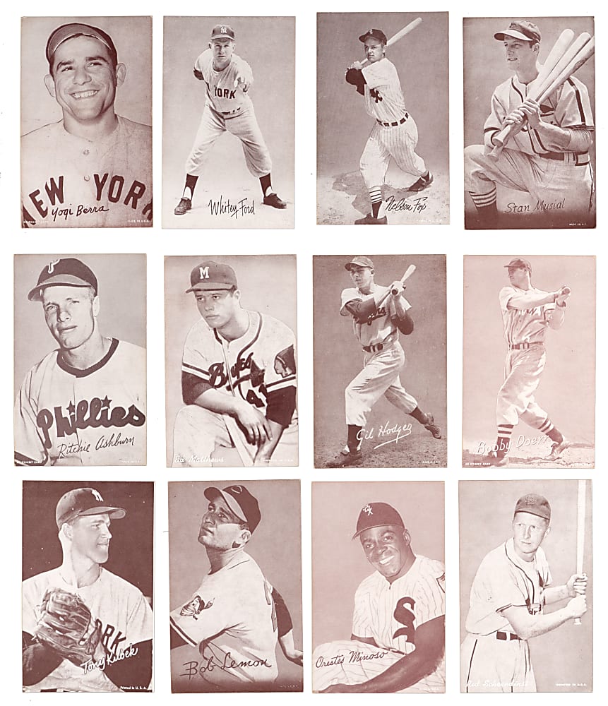 1947-1966 Exhibits Collection (75) Different with (12) PSA Graded Hall of Famers Including (2) Mays, Aaron & Mays