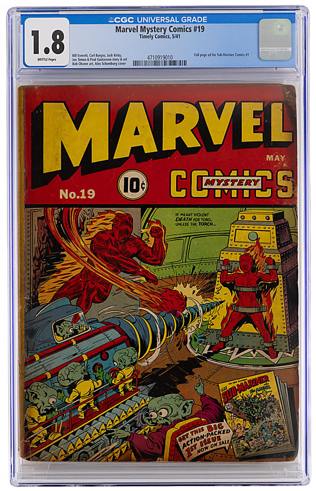 1941 Timely Comics Marvel Mystery Comics #19 Full Page Ad for Sub-Mariner #1 - CGC 1.8