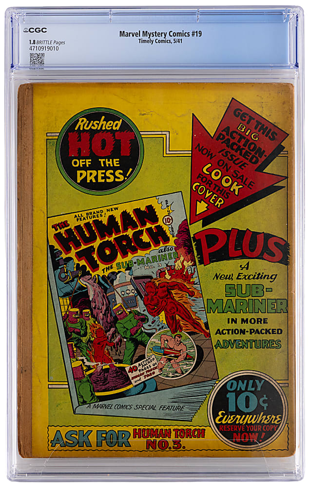 1941 Timely Comics Marvel Mystery Comics #19 Full Page Ad for Sub-Mariner #1 - CGC 1.8