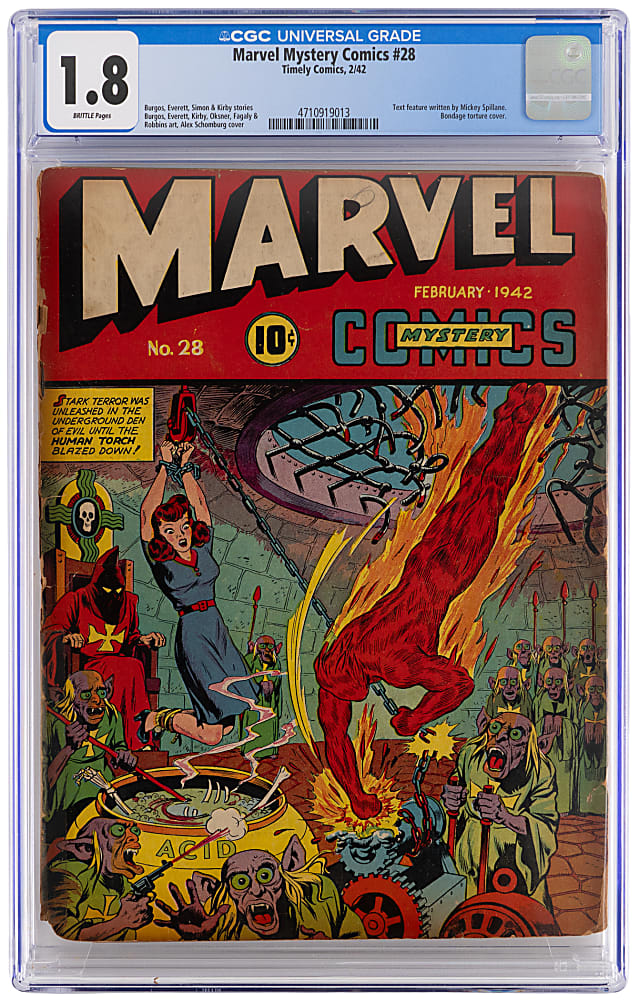 1942 Timely Comics Marvel Mystery Comics #28 Bondage Torture Cover - CGC 1.8