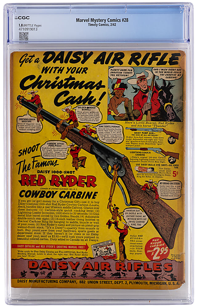 1942 Timely Comics Marvel Mystery Comics #28 Bondage Torture Cover - CGC 1.8