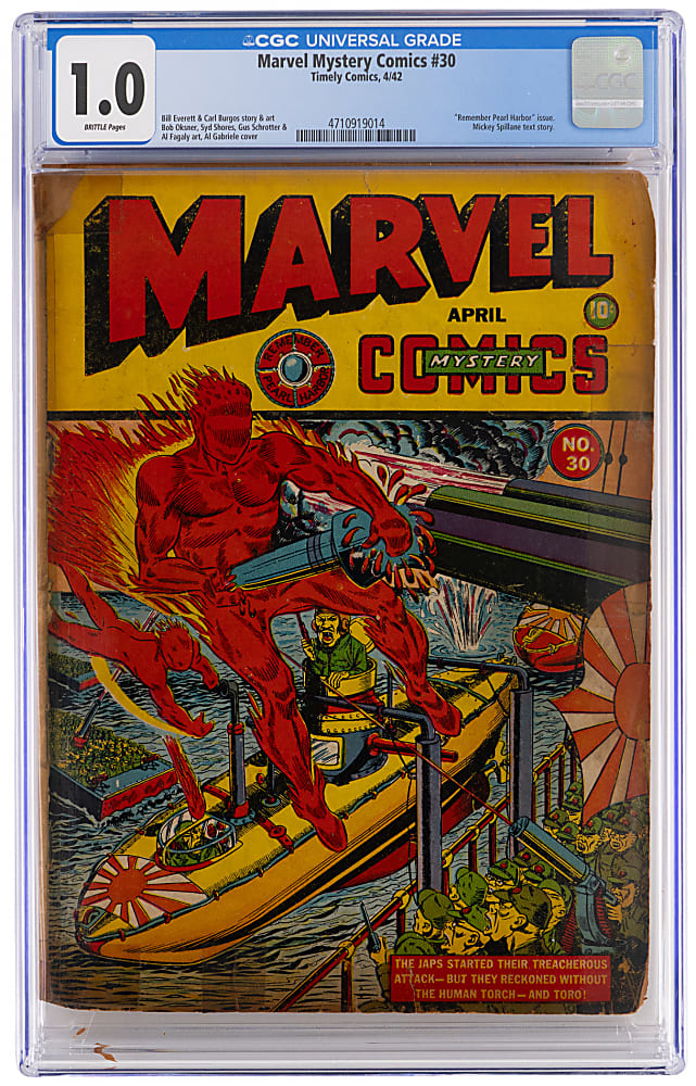 1942 Timely Comics Marvel Mystery Comics #30 Remember Pearl Harbor Issue - CGC 1.0