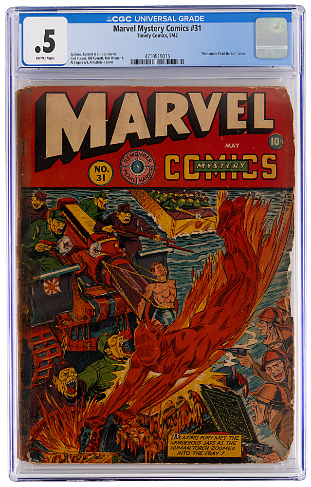 1942 Timely Comics Marvel Mystery Comics #31 Remember Pearl Harbor Issue - CGC .5