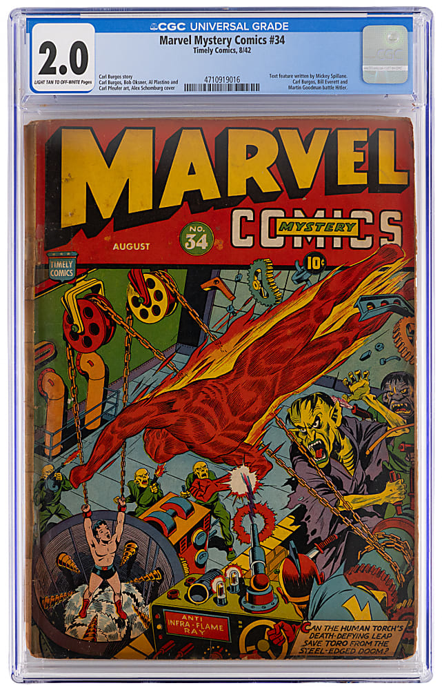 1942 Timely Comics Marvel Mystery Comics #34 Toro Bondage Torture Cover - CGC 2.0