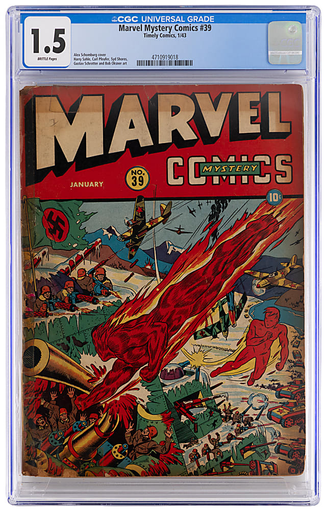 1943 Timely Comics Marvel Mystery Comics #39 Human Torch & Toro Cover - CGC 1.5