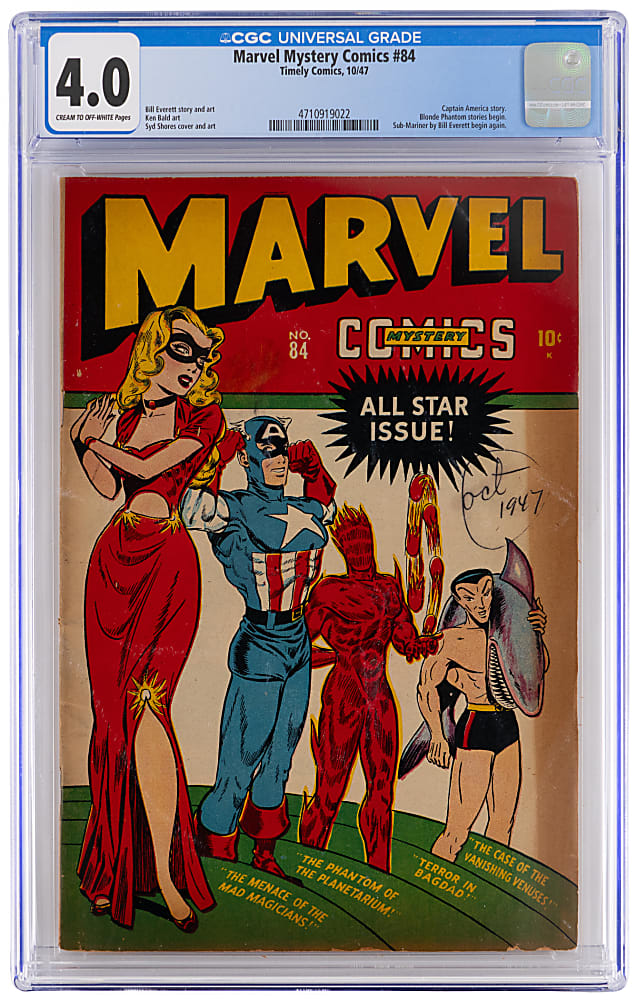 1947 Timely Comics Marvel Mystery Comics #84 Captain America, Human Torch, Sub-Mariner & Blonde Phantom Cover - CGC 4.0