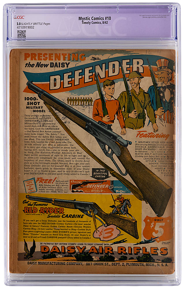 1942 Timely Comics Mystic Comics #10 Al Gabrielle Cover Featuring the Destroyer - CGC 2.0 Restored