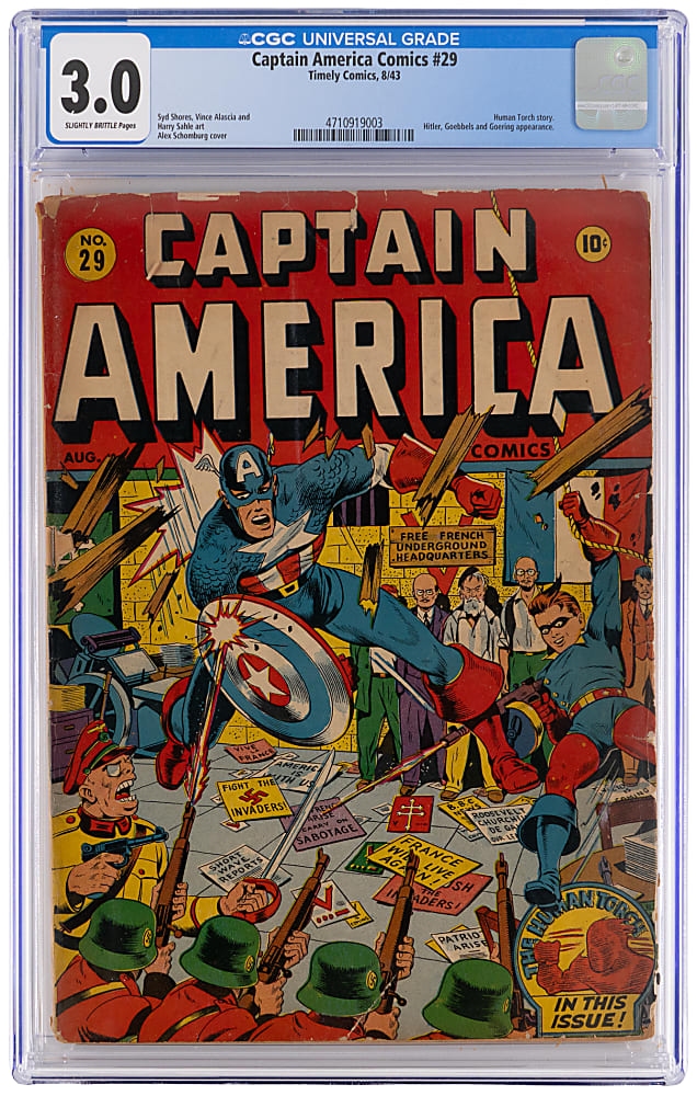 1943 Timely Comics Captain America Comics #29 Cap & Bucky Battle Nazi Firing Squad Cover - CGC 3.0