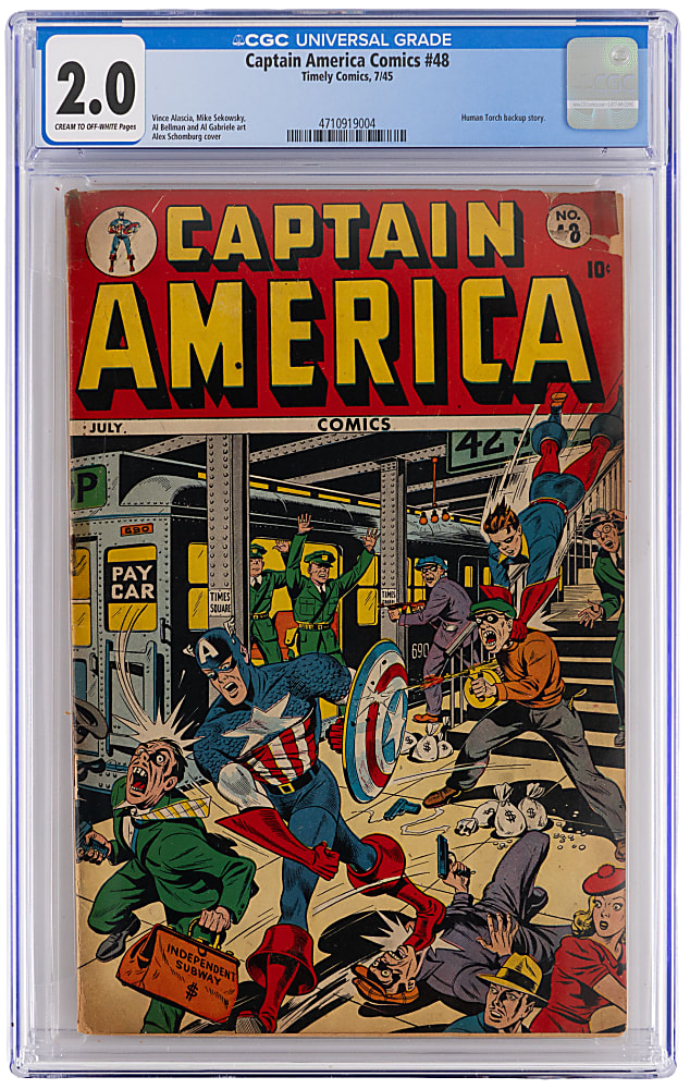 1945 Timely  Comics Captain America Comics #48 New York Subway Cover by Alex Schomburg - CGC 2.0