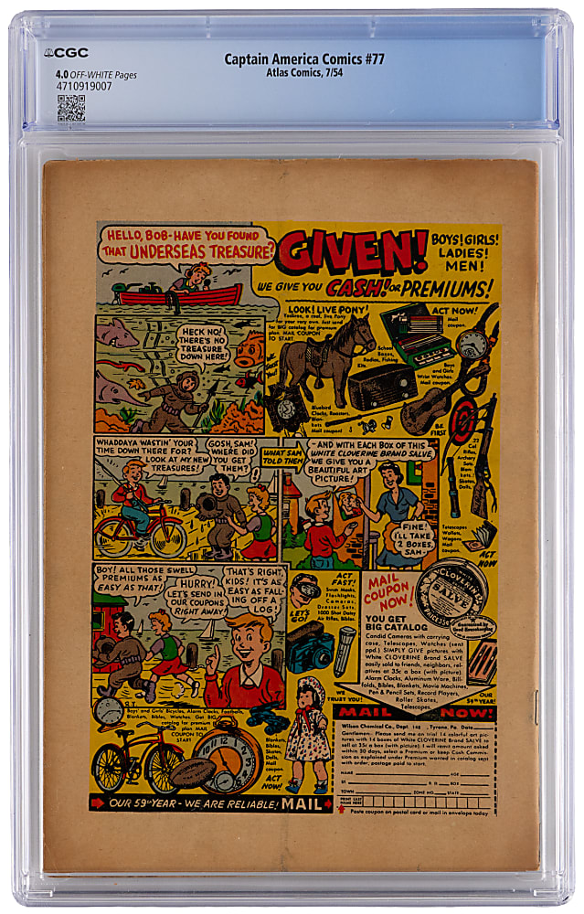 1954 Atlas Comics Captain America Comics #77 Early John Romita Sr. Super-Hero Cover - CGC 4.0