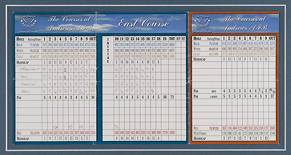 Barack Obama Handwritten Andrews Air Force Base Golf Scorecard - Full JSA LOA