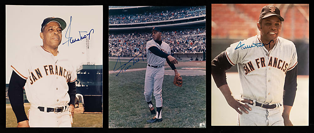 Willie Mays Signed Photographs (7) with (2) Multi-Signed & Real Photo Postcard