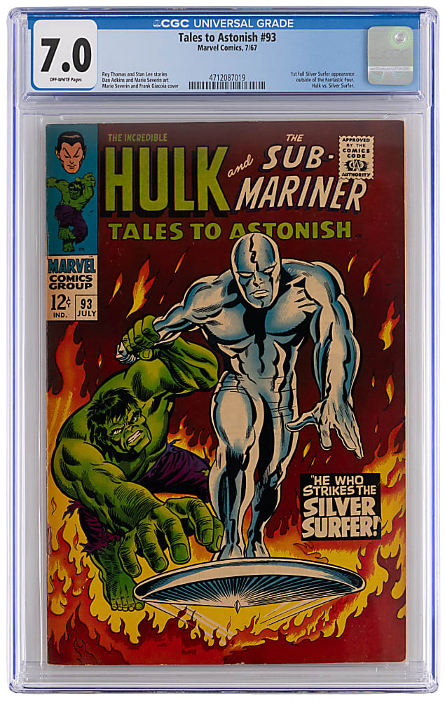 1967 Marvel Comics Tales to Astonish #93 Hulk Batlles Silver Surfer - CGC 7.0