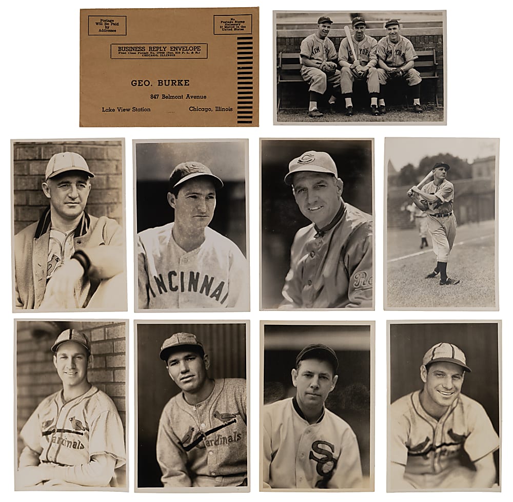 1930s George Burke Photos Hoard (140+) with (15+) Hall of Famers Plus Original Mailing Envelope