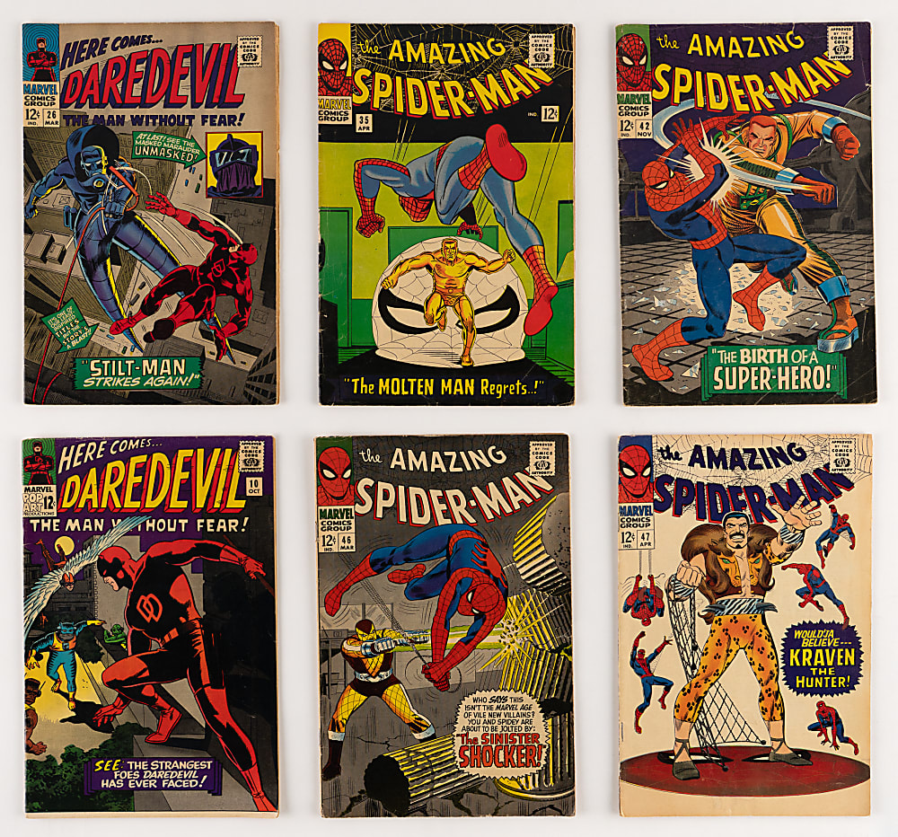 1965-1969 Marvel Comics Amazing Spider-Man and Daredevil Issues (10) with ASM #46 First Shocker & DD #10 First Ani-Men