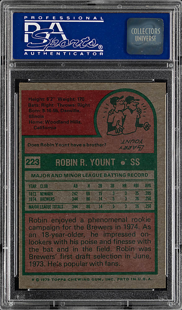 1975 Topps #223 Robin Yount Rookie PSA NM-MT 8