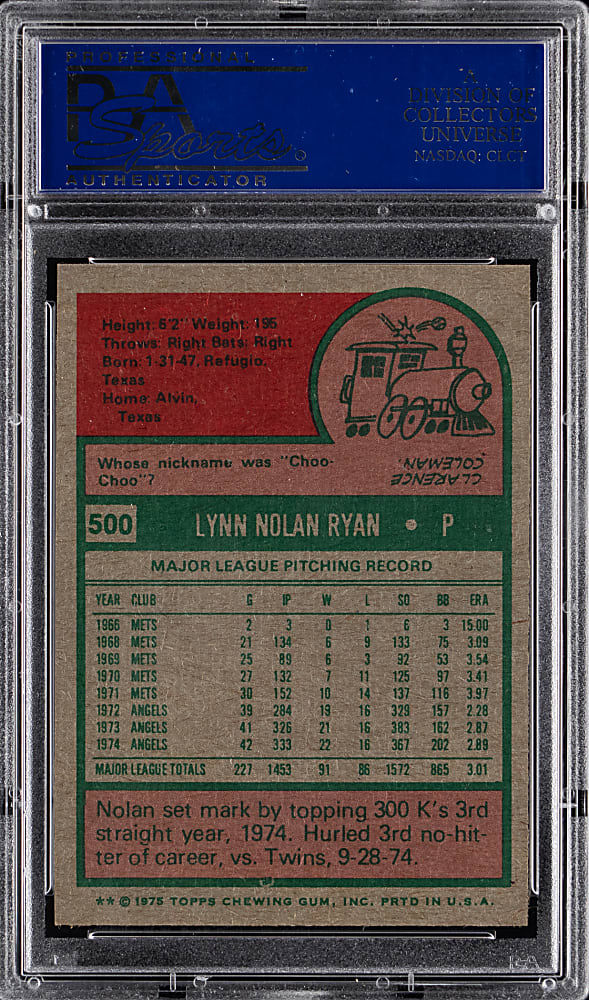 1975 Topps #500 Nolan Ryan PSA NM-MT 8