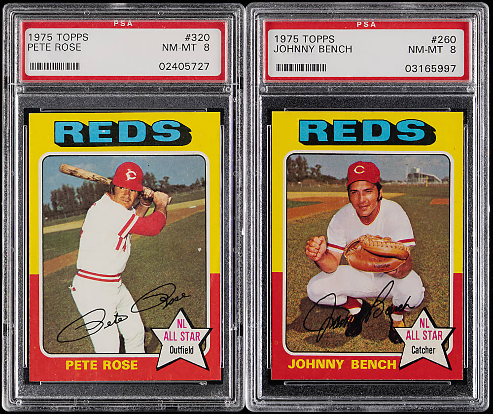 1975 Topps #260 Johnny Bench & #320 Pete Rose PSA NM-MT 8 Graded Pair