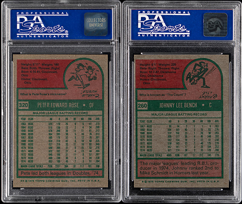 1975 Topps #260 Johnny Bench & #320 Pete Rose PSA NM-MT 8 Graded Pair