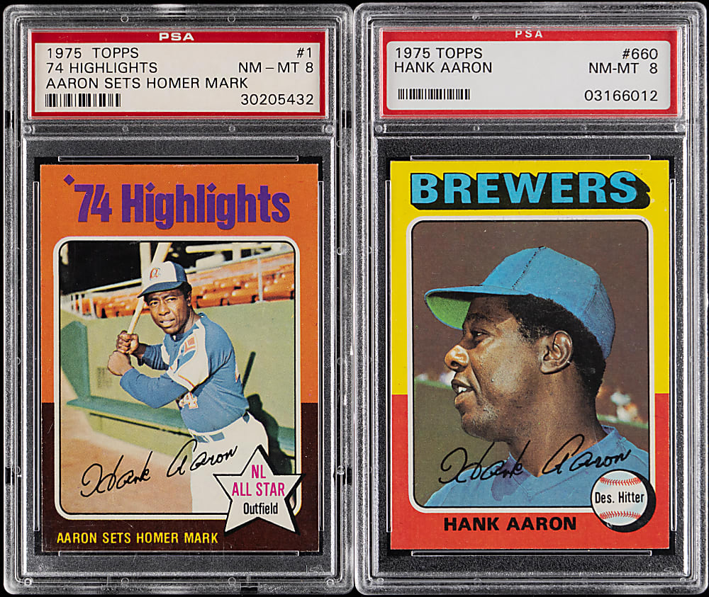1975 Topps #1 & #660 Hank Aaron PSA NM-MT 8 Graded Pair