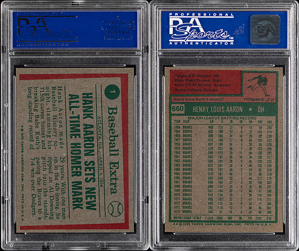 1975 Topps #1 & #660 Hank Aaron PSA NM-MT 8 Graded Pair