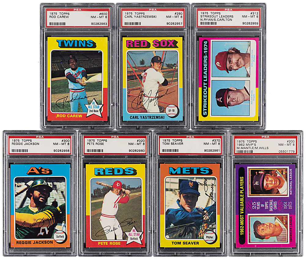 1975 Topps Hall of Fame & Star Collection PSA NM-MT 8 Graded Collection (7) with Reggie Jackson & Pete Rose