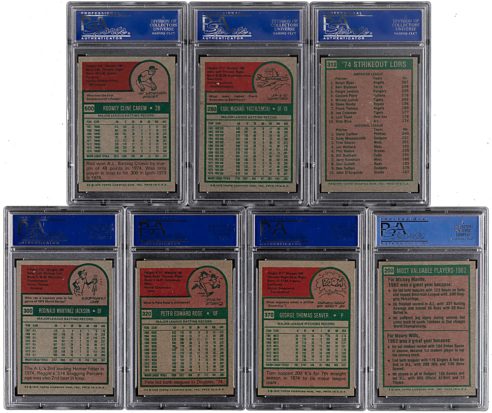 1975 Topps Hall of Fame & Star Collection PSA NM-MT 8 Graded Collection (7) with Reggie Jackson & Pete Rose