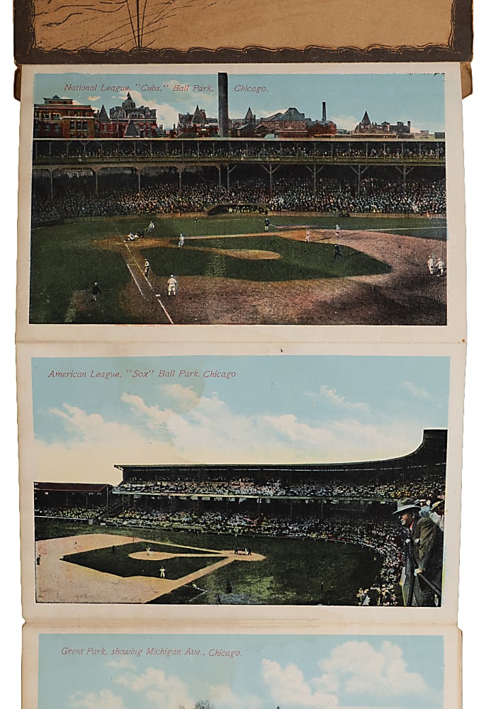 1900s Souvenir Folder of Chicago and Parks Accordion Postcard with Cubs & White Sox Stadiums