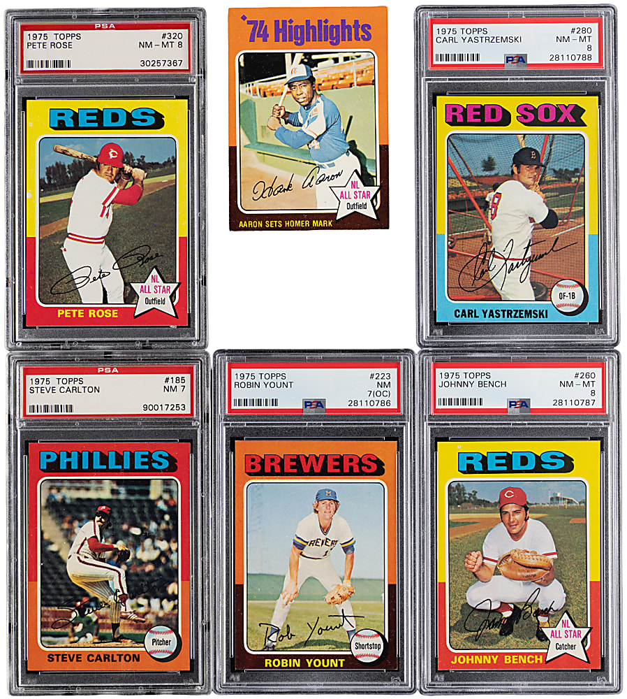 1975 Topps Near Complete Set (607/660) with (5) PSA NM 7 to NM-MT 8 Graded Hall of Famers & Stars - Clean!