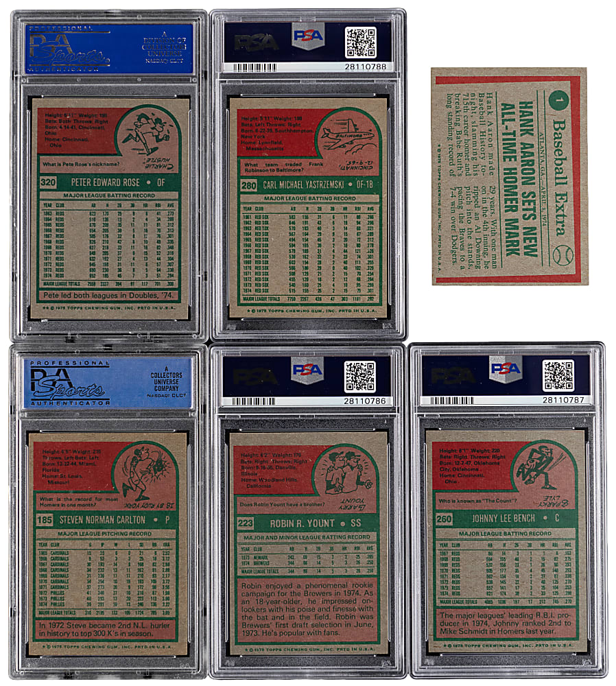 1975 Topps Near Complete Set (607/660) with (5) PSA NM 7 to NM-MT 8 Graded Hall of Famers & Stars - Clean!