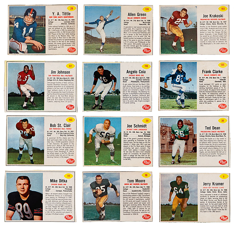 1962 Post Cereal Football Near Complete Set (193/200) with (9) PSA Graded & Hall of Fame Shortprints- Clean!
