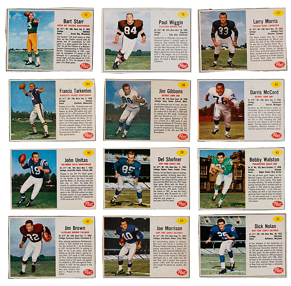 1962 Post Cereal Football Near Complete Set (193/200) with (9) PSA Graded & Hall of Fame Shortprints- Clean!