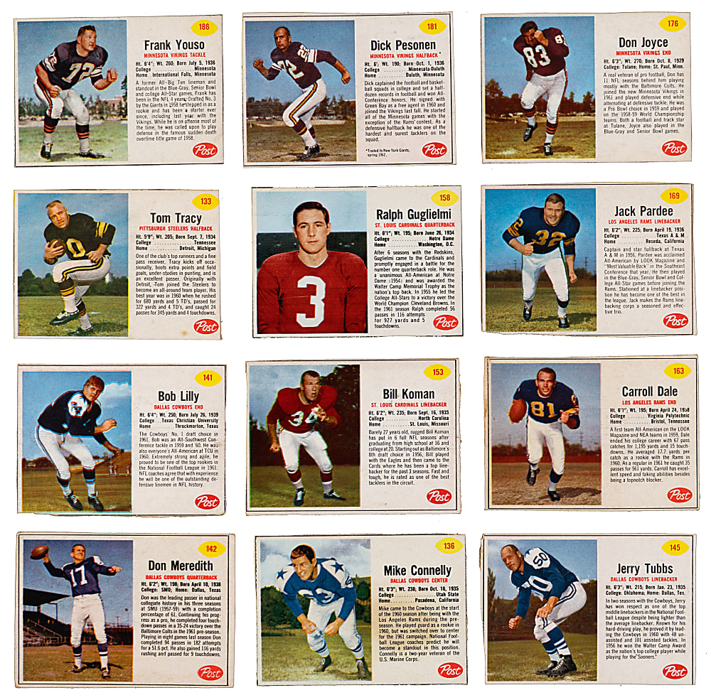 1962 Post Cereal Football Near Complete Set (193/200) with (9) PSA Graded & Hall of Fame Shortprints- Clean!