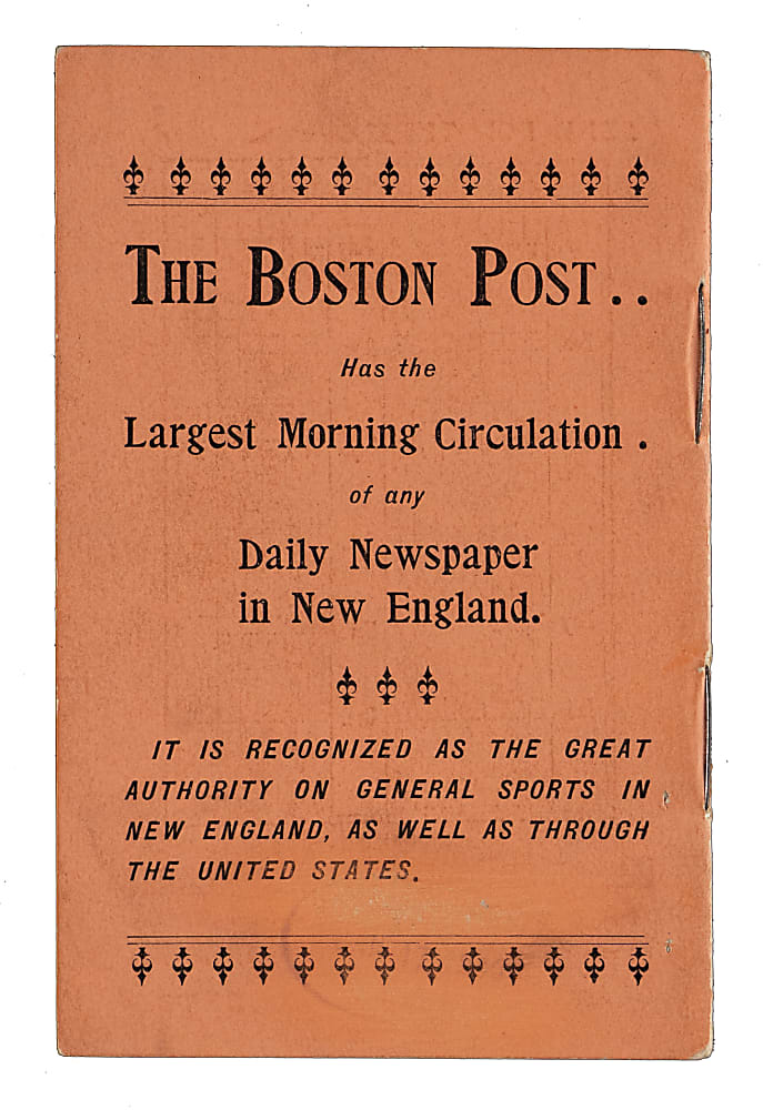Rare 1895 Boston Beaneaters 24-Page Schedule Booklet with Billy Nash Cover