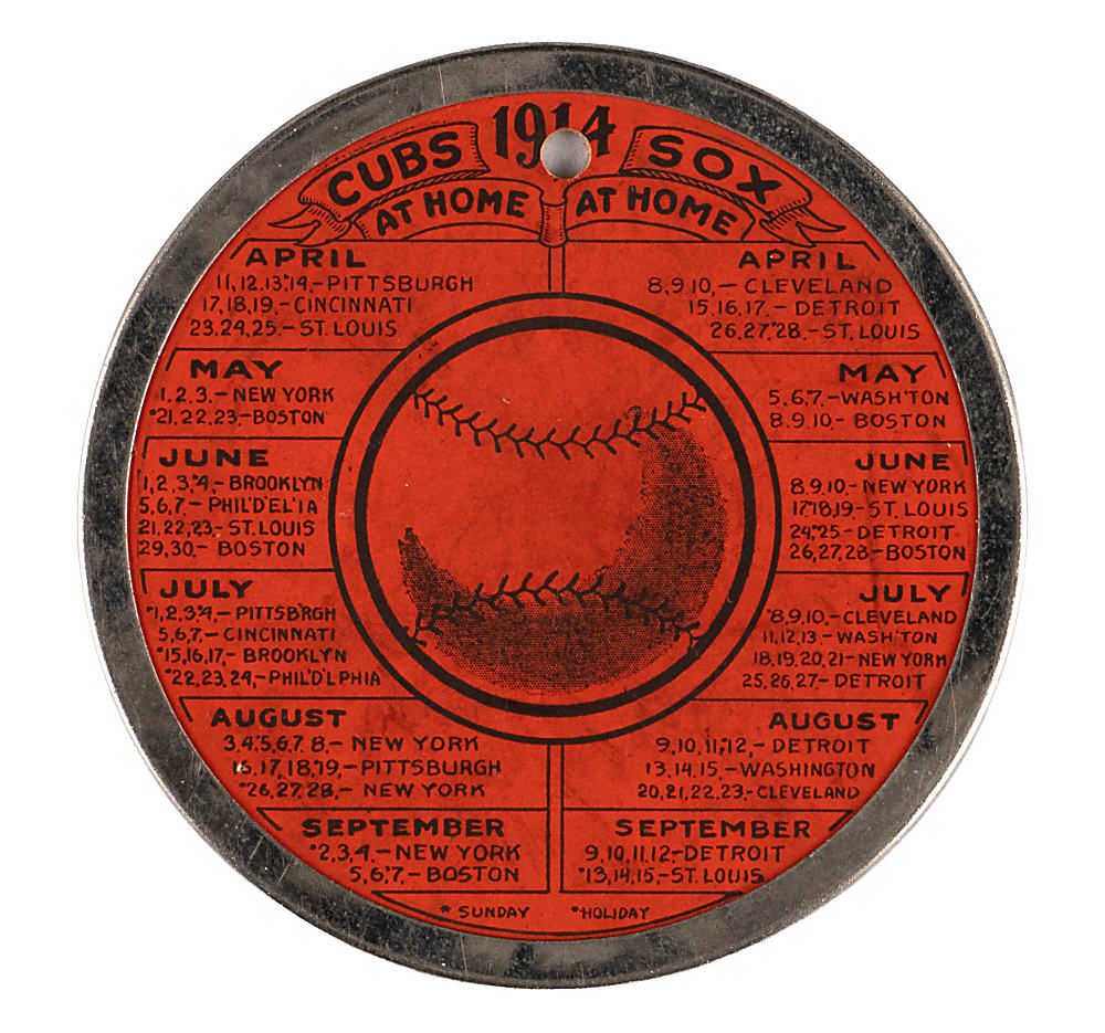 Unique 1914 Chicago Cubs & Chicago White Sox Advertising Disc Schedule