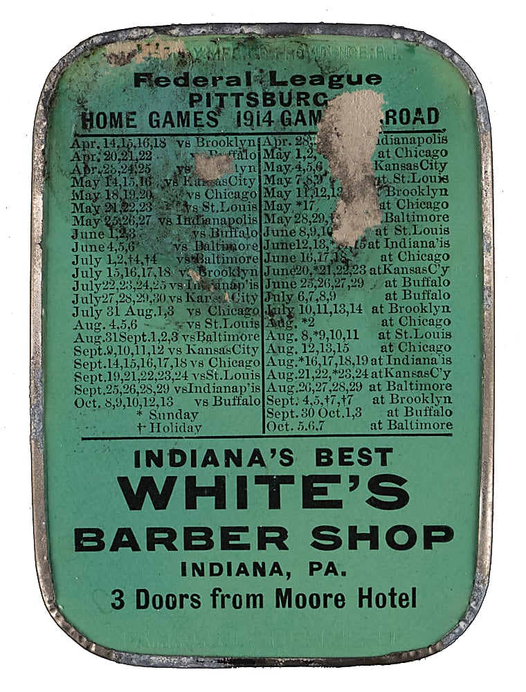Rare 1914 Pittsburgh Pirates/Rebels Dual-Sided National League/Federal League Pocket Schedule