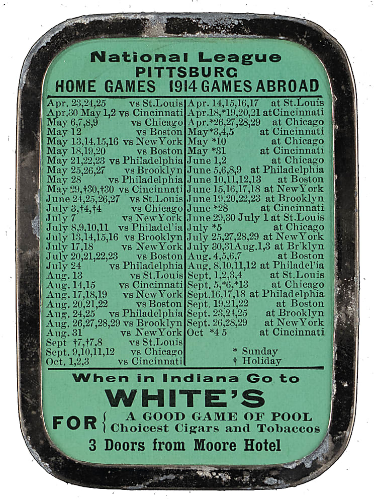 Rare 1914 Pittsburgh Pirates/Rebels Dual-Sided National League/Federal League Pocket Schedule