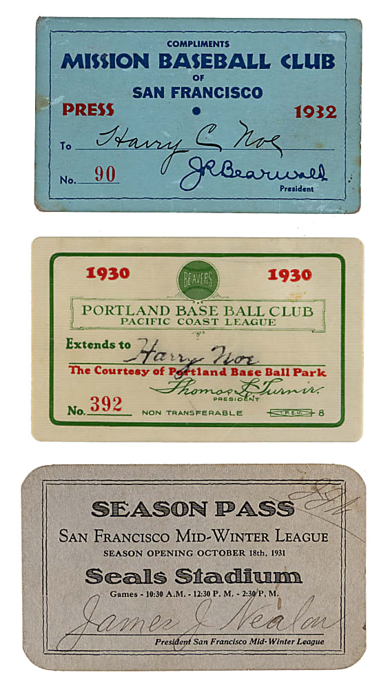 1930-1932 Pacific Coast League Season Passes Trio