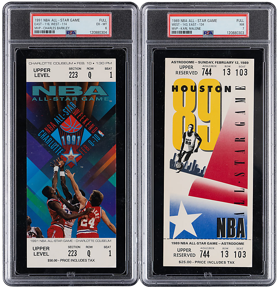 1989 & 1991 NBA All-Star Game Full Ticket PSA-Graded Pair
