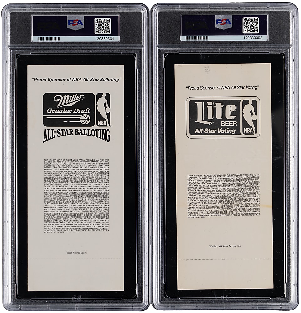 1989 & 1991 NBA All-Star Game Full Ticket PSA-Graded Pair