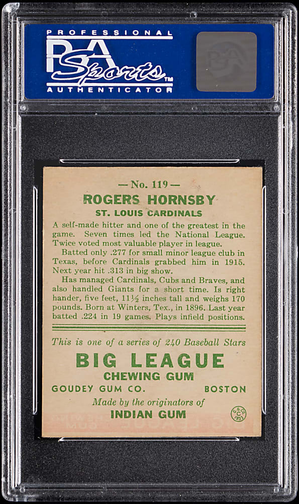 1933 Goudey #119 Rogers Hornsby PSA EX 5