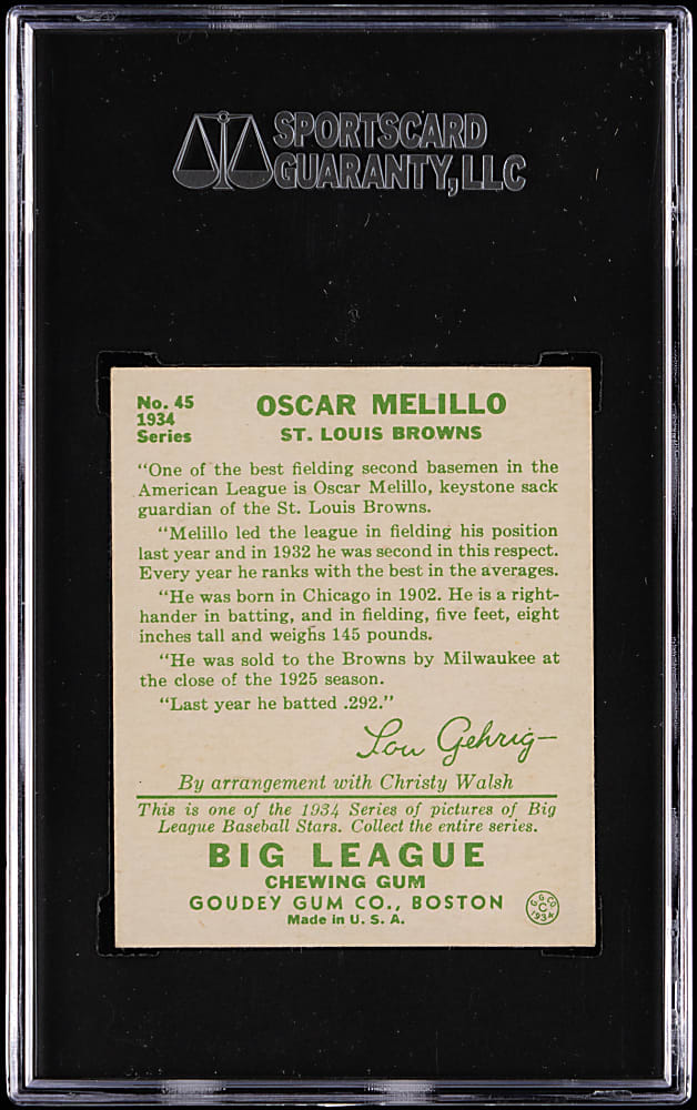1934 Goudey #45 Oscar Melillo SGC NM 7