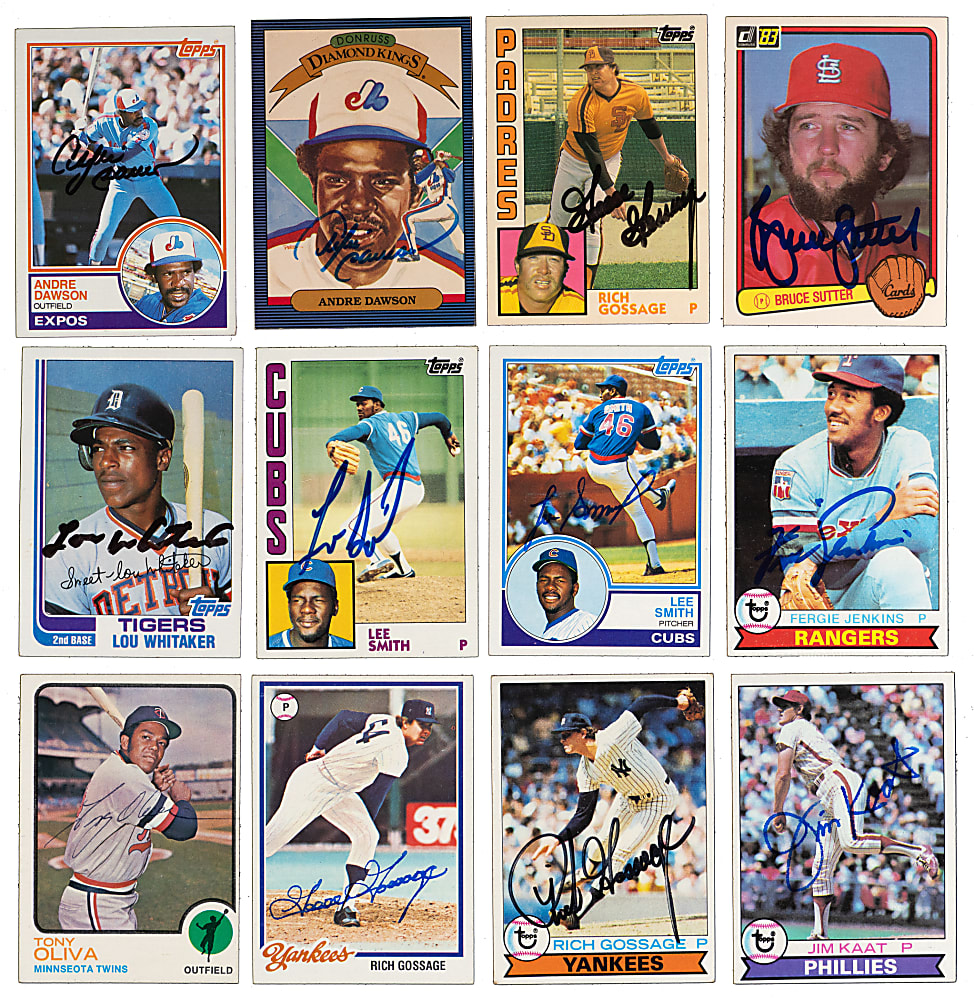 1972-1989 Mostly Hall of Fame Signed Cards (31) with Catfish Hunter & Bill Terry
