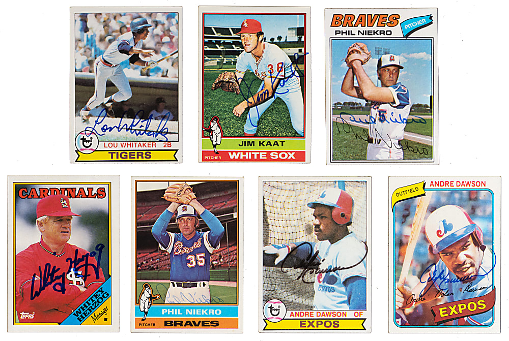 1972-1989 Mostly Hall of Fame Signed Cards (31) with Catfish Hunter & Bill Terry
