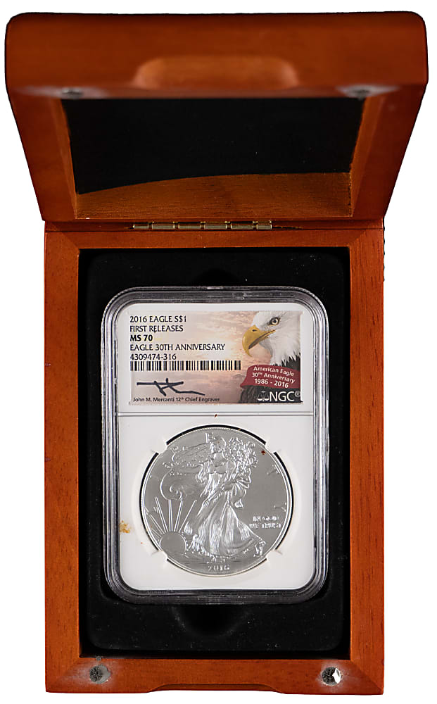 2008-2023 U.S. $1 Eagle Silver Bullion Coins (9) - All ANACS/PCGS/NGC MS70